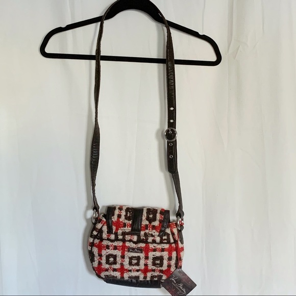 NWT Vera Bradley Red and Brown Geometric Mini Crossbody Saddle Bag in Tweed - Picture 4 of 10